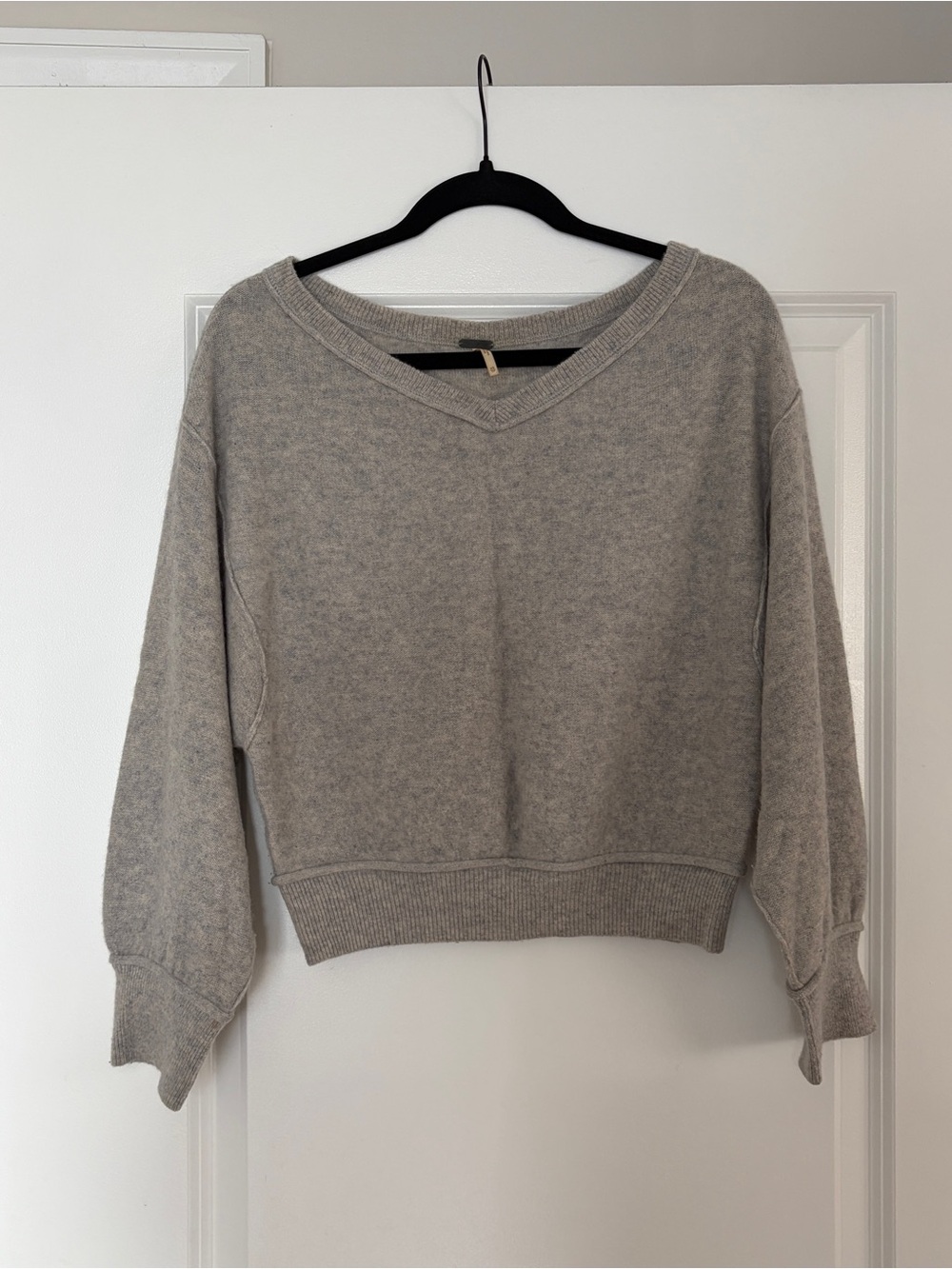 Free People V-Neck Lightweight Sweater in Light Gray